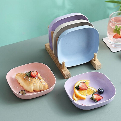 10-Pc Square Plastic Dinner Plate Set with Storage Rack – Lightweight, Multifunctional Serving Dishes for Home 1