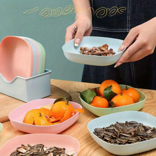 10-Pc Square Plastic Dinner Plate Set with Storage Rack – Lightweight, Multifunctional Serving Dishes for Home 2
