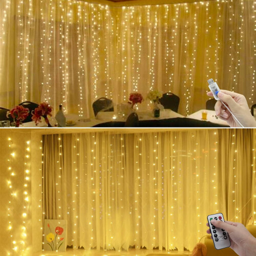 USB Powered Curtain Lights for Bedroom, LED Fairy Lights with Low Voltage and Remote Control, Dimmable Timer Function String Lights, Waterproof 1