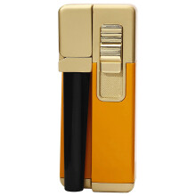 (Chrome Gold) Soft Flame Pipe Lighter Inflatable Super Pipe Lighter for Candles Fireplace BBQ Windproof Adjustable Flame