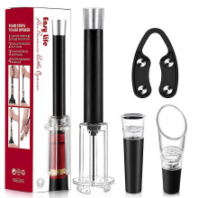 (4 pcs, black) Electric Wine Opener Set, Air Pressure Cork Remover, Fast Wine Bottle Opener, Stainless Steel Corkscrew with Foil Cutter