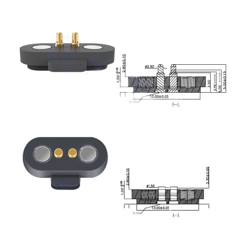 1Pair Magnetic Pogo Pin Connector, 12V 1A, 2.5mm Spring-Loaded, DC Power Socket, 60g Force, Waterproof Brass, Compatible with DIY Electronics 2