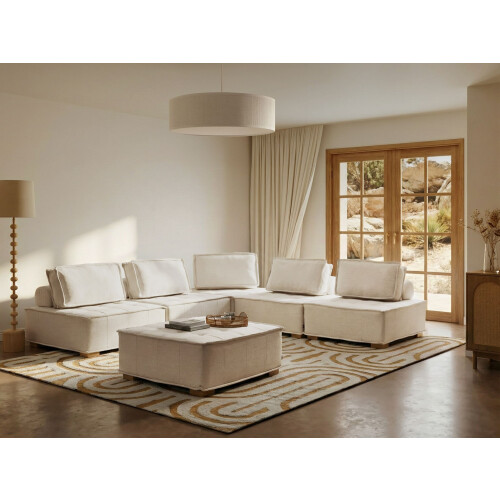 Beliani Modular Corner Sofa 5 Seater TIBRO Fabric Off-White Right Hand 1