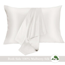 (Queen, White) 2 Pack 100% Mulberry Silk Pillowcase Queen Size Gray, 16 momme 6A Grade, Soft Breathable for Hair and Skin