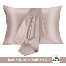 (Standard, Apricot Gray) 2 Pack 100% Mulberry Silk Pillowcase Queen Size Gray, 16 momme 6A Grade, Soft Breathable for Hair and Skin