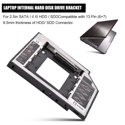 Adaptador para disco rígido com moldura universal, segunda baia para HDD, SSD e DVD, compatível com unidades SATA de 2,5 polegadas, substitui 1