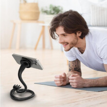 (White) Mini Portable Tripod Stand, Flexible Gooseneck Non-Slip Silicone Desktop Phone Holder for Live Streaming, Compatible with iPhone Android