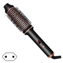 (UK plug, Black) 3 in 1 Pro Negative Ions Two PTC-Heaters Thermal Brush, Travel-Friendly Temperature Control Styling Brush for Women