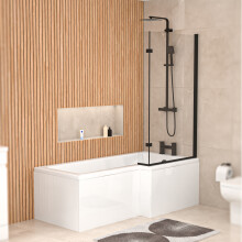 Nes Home 1700mm x 850mm  Right Hand L Shaped Bath, Panel, Screen Matte Black