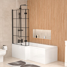 Nes Home 1700mm x 850mm Left Hand L Shaped Bath, Front Panel & Grid Screen