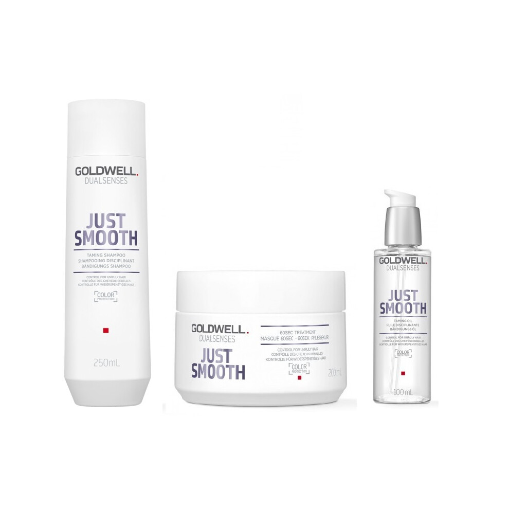 Goldwell Dualsenses Just Smooth Taming Shampoo 250Ml, 60Sec Treatment 200Ml And Oil 100Ml