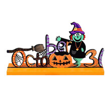 Décorations d'Halloween vintage, citrouilles de sorcière pour un havre hanté, panneaux de table en bois pour Halloween, guirlandes lumineuses LED