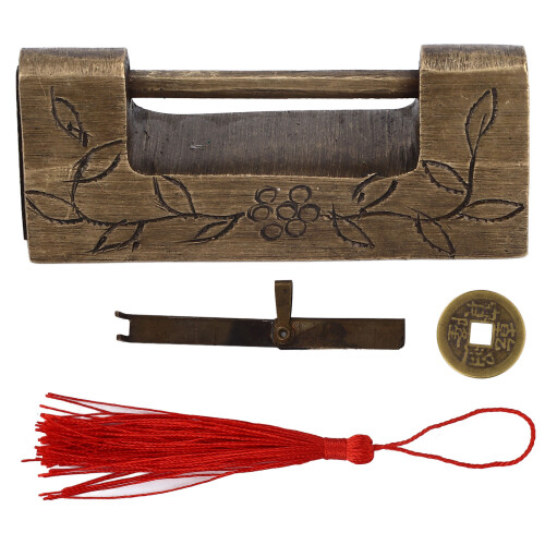 Chinese Antique Brass Lock 5x2cm Retro Classic Pattern for Cabinets 1