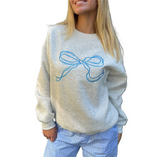 (L, Gray) Women Sweatshirt, Long Sleeve Crew Neck Bowknot Print Hoodie Pullover Casual Tops