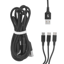 Lehký a přenosný multi USB nabíjecí kabel, 3v1 design, nylonový opletený rychlonabíjecí kabel pro brýle DJI FPV, odolný