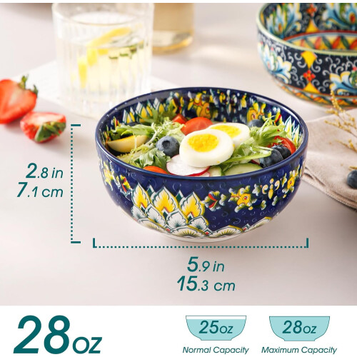 Bohemian ceramic cereal bowls 6-pack 28 oz 1
