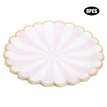 Farfurii cu margini festonate din folie aurie, veselă elegantă din hârtie pentru petrecere de ziua de naștere, farfurii de desert pastelate,