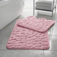(Pink) Memory Foam Bath Mat Non- Slip / Toilet Mat Set Pebbles