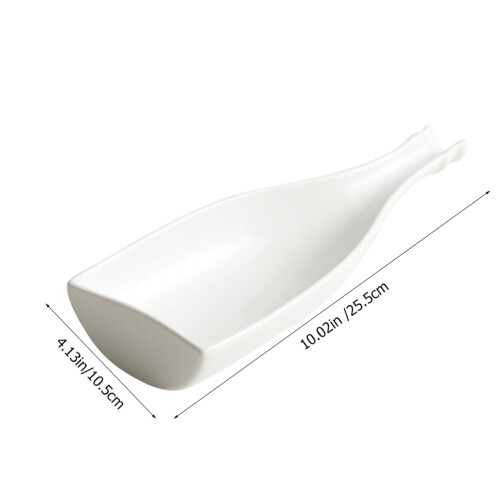 2Pcs White Ceramic Food Plate Bottle Shape Tray for Dinner Use 1