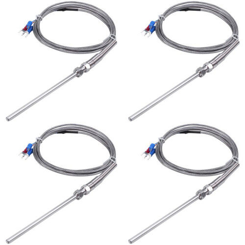 4X Steel Temperature Probe Pt100 RTD Sensor Cable 2M 98 mm 3 Wires -50 - 400 Celsius