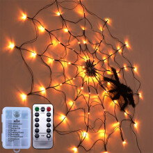 Decoraciones de Halloween, bombillas LED naranjas y moradas, luces de red de 1,2 m de diámetro, 8 modos, control remoto, impermeables, para