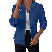 Damen-Kapuzenpullover mit Zopfmuster, einfarbig, mit Reißverschluss und langen Ärmeln