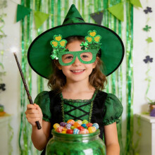 Occhiali glitterati per il giorno di San Patrizio, accessori e decorazioni per photo booth | Occhiali a forma di trifoglio compatibili con il giorno
