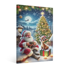 Ealaín Balla Seanré Santa & Eilc – Prionta Canbháis Nollag Seanré, Maisiúcháin Saoire Fhéile do Sheomra Maireachtála, Cistin, Seomra Leapa,