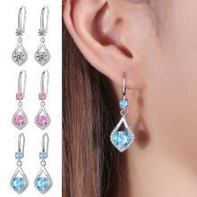 1 Pair Women Hanging Earrings Blue Rhinestone Water Drop Shape Drop Earrings Hollow Out Dangling Earrings for Prom Party Datings