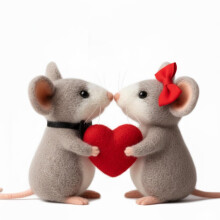 Valentinstags-Filzmäuse, handgefertigte, nadelgefilzte Wollmäuse als Weihnachtsbaum- und Kranzdekoration.