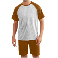 Herenpyjamaset, nachtkleding, shirt met korte mouwen, zachte comfortabele shorts met zakken, loungewear, 2-delige set