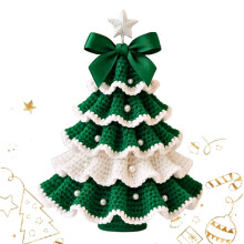 Haakpakket voor beginners voor een kerstboom, doe-het-zelf kerstdecoratieset met strik en parelversiering