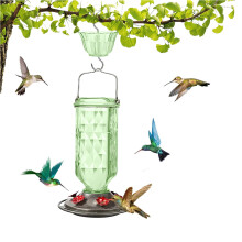 1000-ml-Kolibri-Futterhaus mit 6 Futteröffnungen, Hängendes Vogelfutterhaus für Garten und Hof, Inklusive Ameisenschutz, Grün