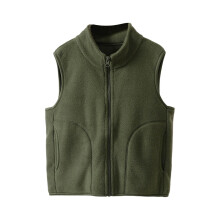 Vestă din fleece pentru fete, fără mâneci, ușoare, cu fermoar, veste moi și călduroase, cu buzunare cu fermoar, verde măsliniu, 1-2 ani