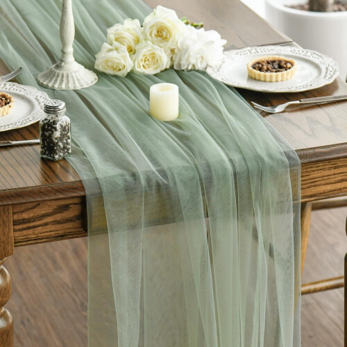 Toalha de mesa elegante de malha de 120 polegadas (3 metros) de comprimento para decoração de arco de casamento, chá da tarde, chá de bebê e
