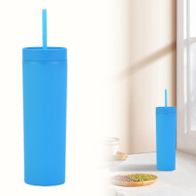 Bicchiere termico sottile in acrilico opaco da 473 ml con coperchio e cannuccia - Tazza a doppia parete isolante per bevande calde/fredde, bicchiere