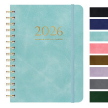 Agenda hebdomadaire et mensuel 2026 (janvier-décembre), 15,2 x 21,6 cm, agenda journalier, onglets mensuels, notes, pochettes, marque-page, bleu