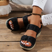 Sandali piatti estivi eleganti da donna Willtoo con supporto plantare, ortopedici, comodi, slip-on, con plateau e zeppa senza lacci, colore nero,