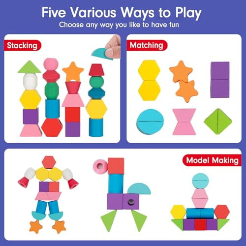 Ξύλινες χάντρες Montessori για νήπια 2-4 ετών, τουβλάκια αλληλουχίας και στοίβαξης με 2