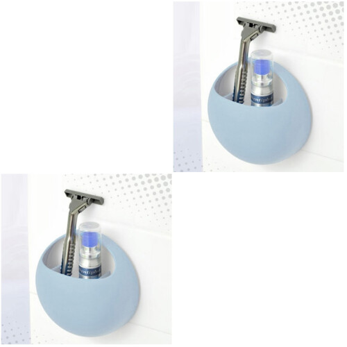 2Pcs Wall-Mounted Semi-Circle Toothbrush and Razor Holder Light Blue 1