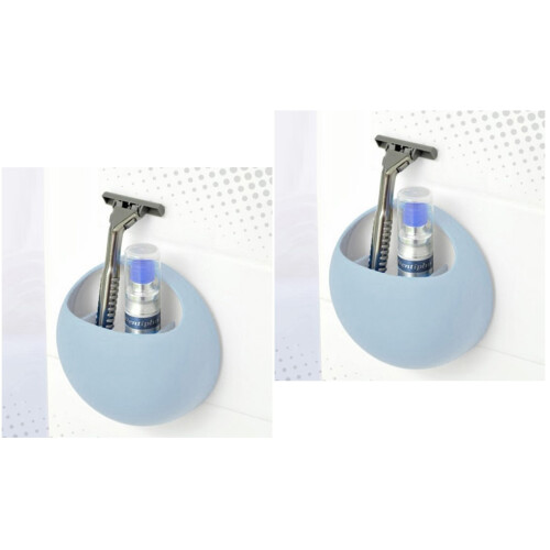 2Pcs Wall-Mounted Semi-Circle Toothbrush and Razor Holder Light Blue 2