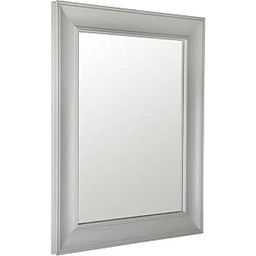 62 x 52cm Wood Framed Mirror with Wall Hanging Fixings - Grey