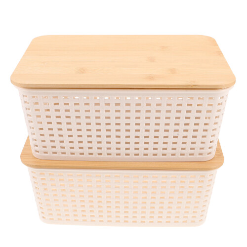 4Pcs Multi Color Plastic Storage Boxes with Bamboo Lid for Pantry Use 1