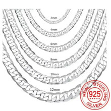 Collana con catena laterale in argento sterling massiccio 925, gioiello per uomo e donna, regalo - 6 mm - 22 pollici