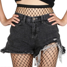Meia-calça feminina sexy de rede, cintura alta, elástica, com recortes e opções de furos pequenos, médios e grandes.