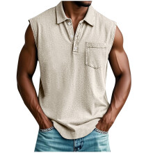 Mens Tank Top with Pockets Sleeveless V Neck Tops Summer Button down Beach Running Tshirts