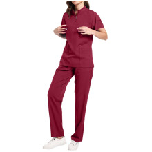 Black Women's Scrubs Set Two-Piece Nursing Top with Pockets