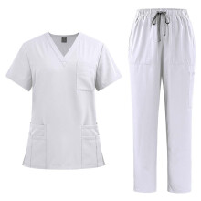 asdoklhq Camici da donna tinta unita, pantaloni larghi con coulisse, tasche, camicette a maniche corte con scollo a V, set uniforme infermieristica