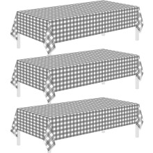 Conjunto de 3 Toalhas de Mesa Descartáveis Xadrez Cinza/Branco 54"x108", Estampa Búfalo, para Casa, Halloween, Piquenique, Festa da Pizza,
