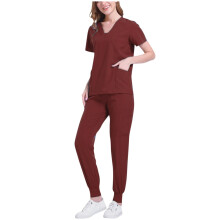 Black scrubs set for women solid color wine XL